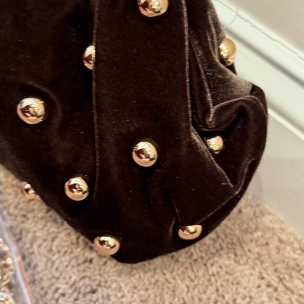 NWT new Anthropologie studded Velvet Clutch brown gold Gold crossbody purse bag - Picture 8 of 15